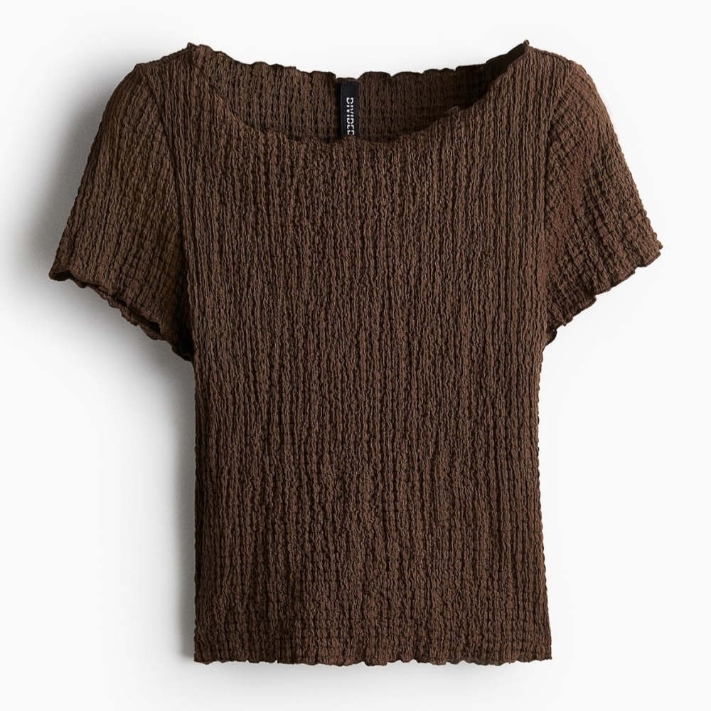 BROWN TEXTURED T-SHIRT WITH OVERLOCKED TRIM XL